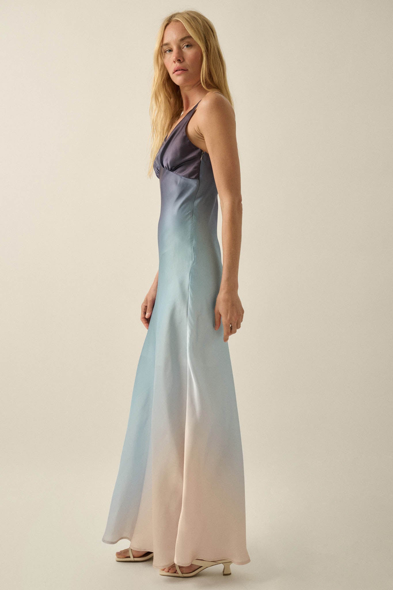 Afterglow Ombre Satin Bias-Cut Maxi Slip Dress