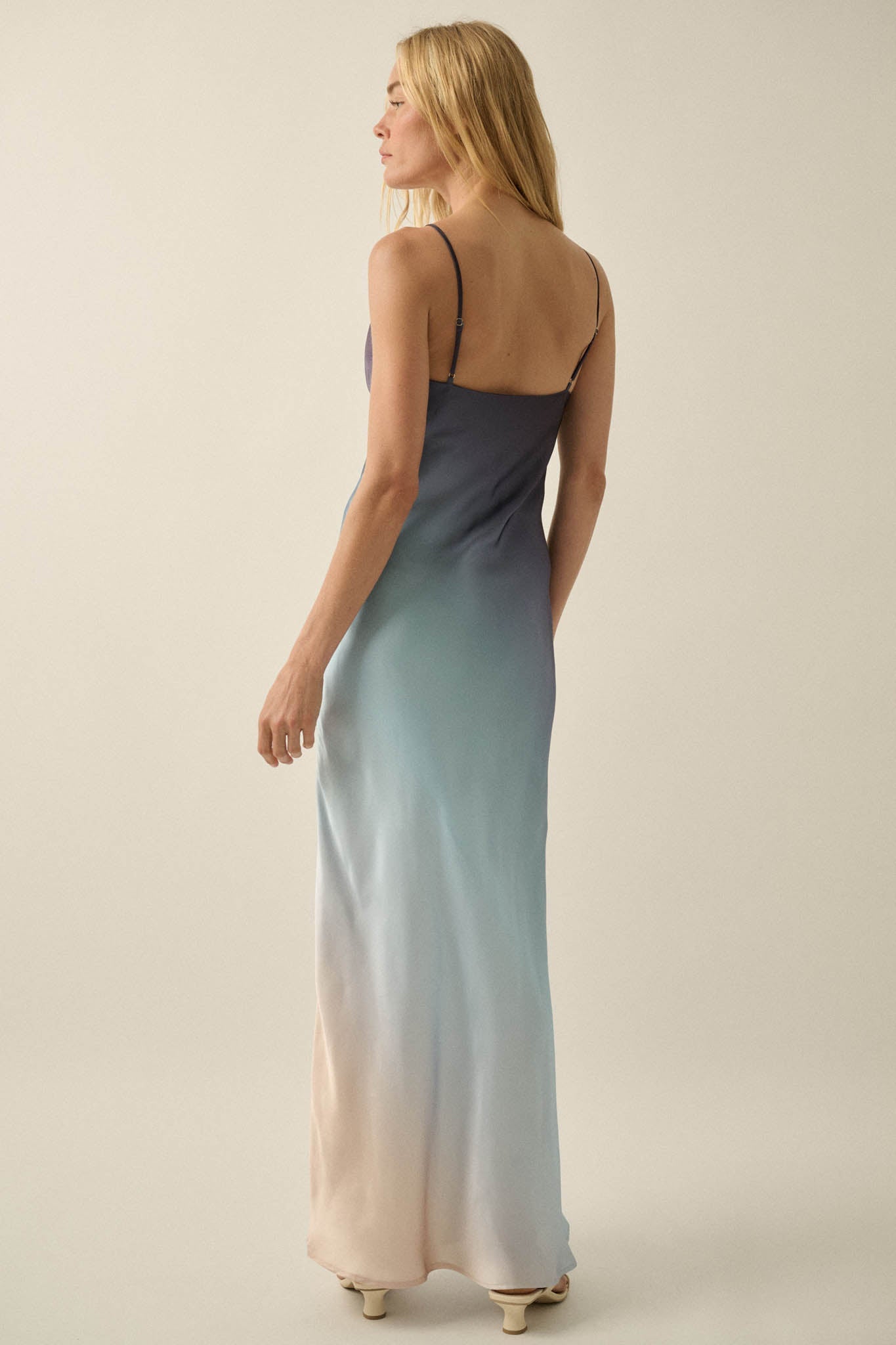 Afterglow Ombre Satin Bias-Cut Maxi Slip Dress