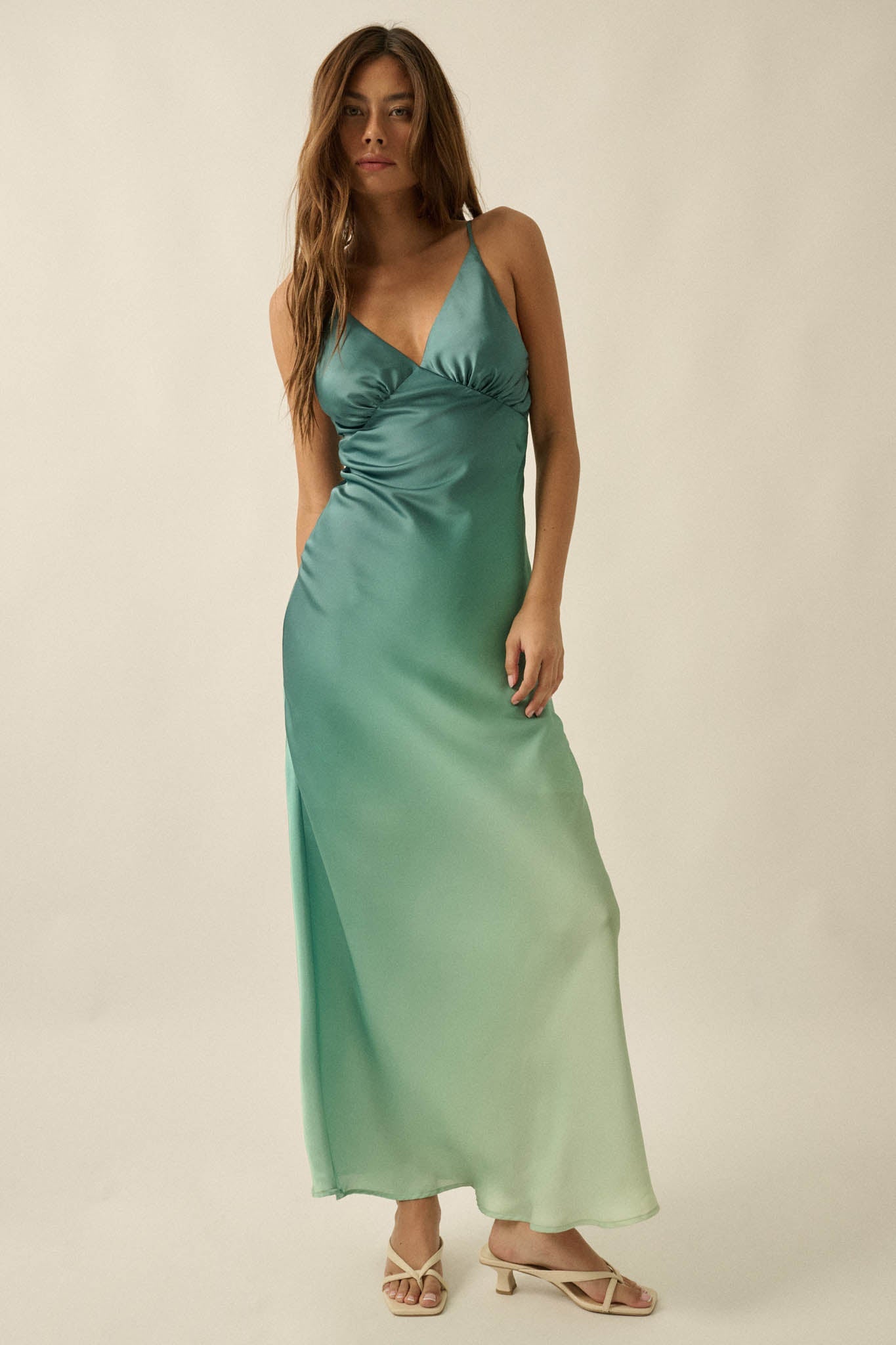 Afterglow Ombre Satin Bias-Cut Maxi Slip Dress
