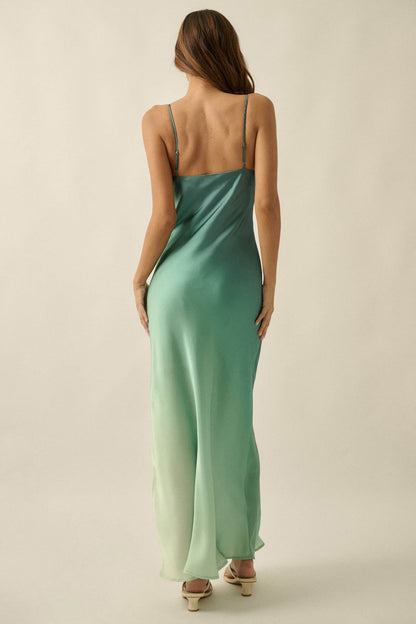 Afterglow Ombre Satin Bias-Cut Maxi Slip Dress