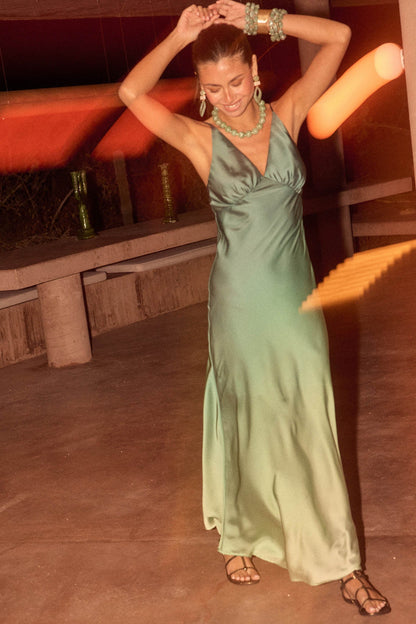 Afterglow Ombre Satin Bias-Cut Maxi Slip Dress