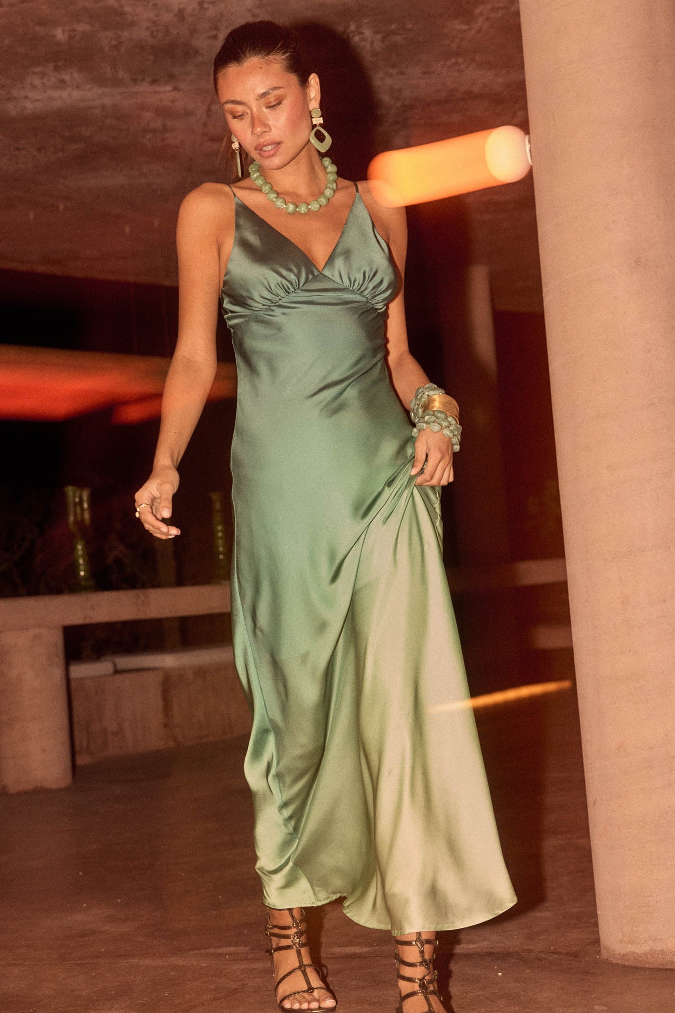 Afterglow Ombre Satin Bias-Cut Maxi Slip Dress