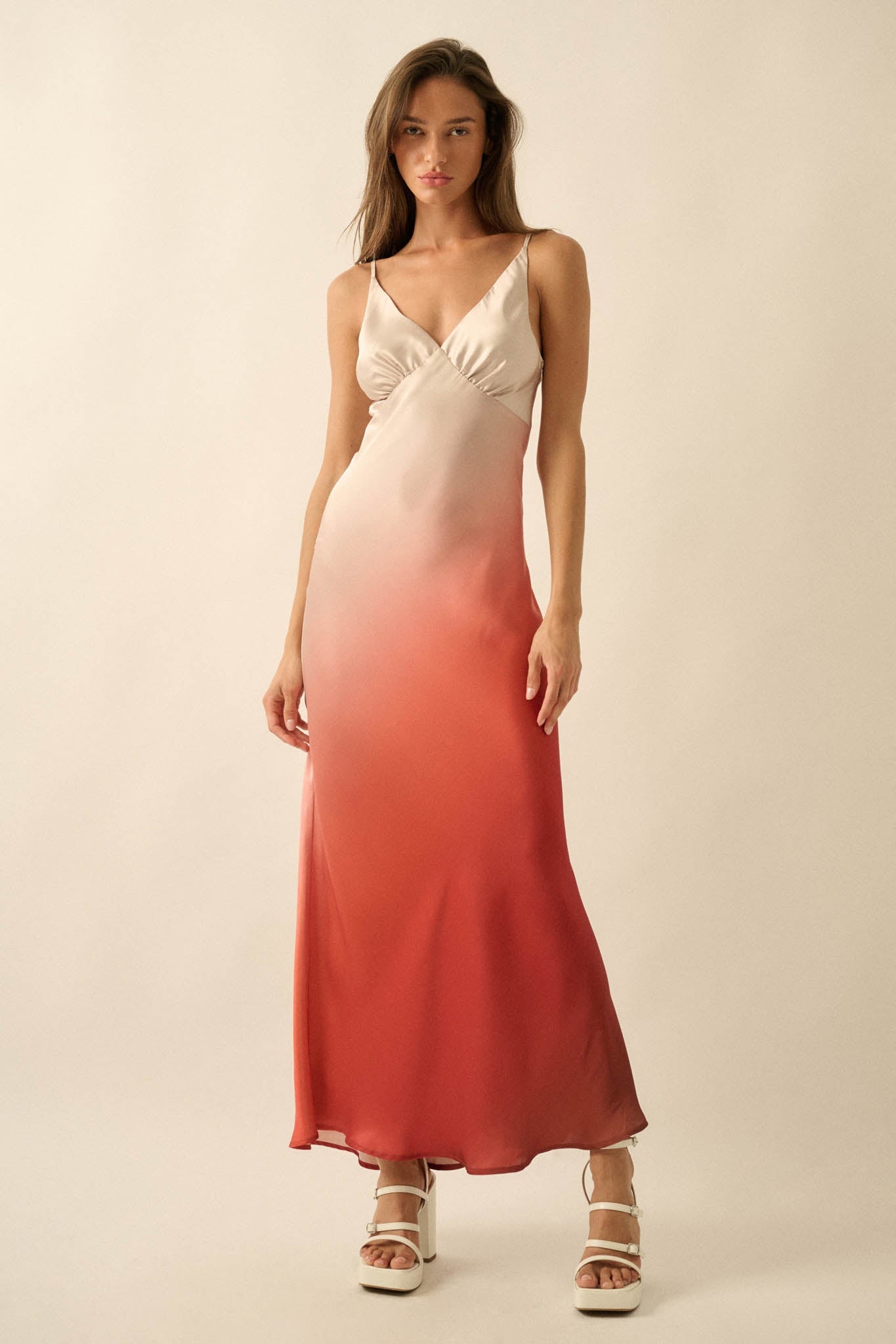 Afterglow Ombre Satin Bias-Cut Maxi Slip Dress