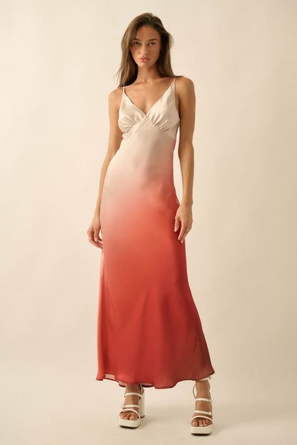 Afterglow Ombre Satin Bias-Cut Maxi Slip Dress