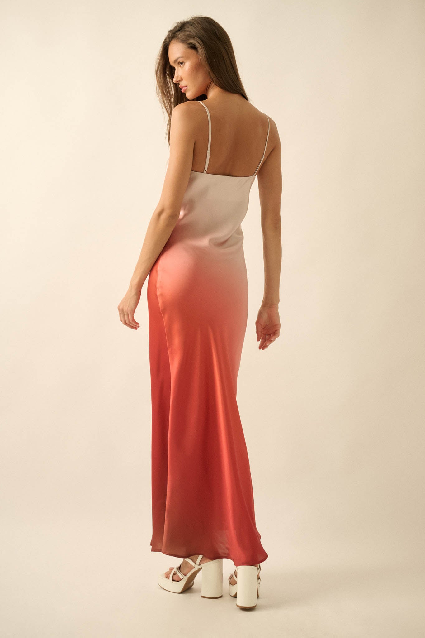 Afterglow Ombre Satin Bias-Cut Maxi Slip Dress