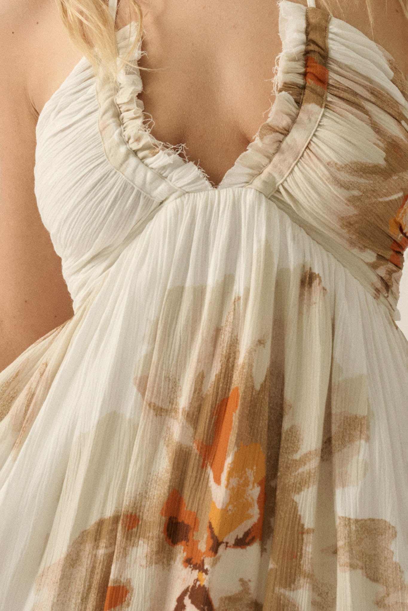 Dreams Abloom Floral Crepe Tie-Back Halter Maxi Dress
