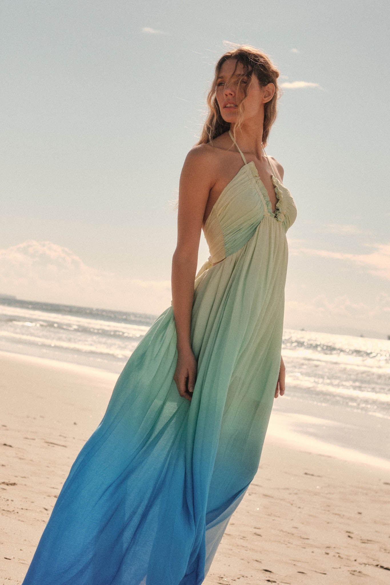 Shades of Summer Ombre Tie-Back Halter Maxi Dress