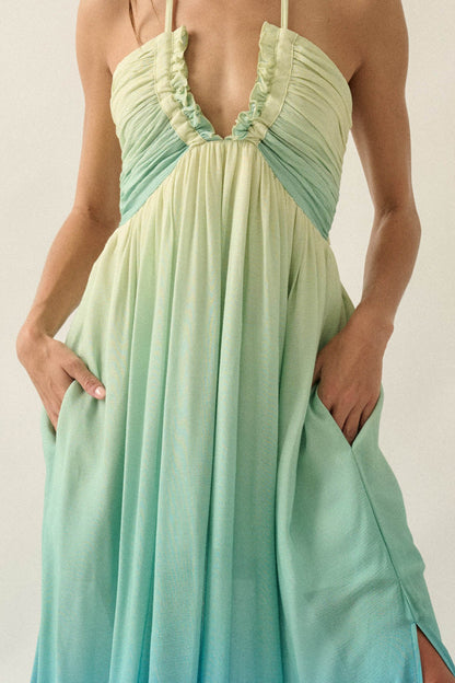 Shades of Summer Ombre Tie-Back Halter Maxi Dress