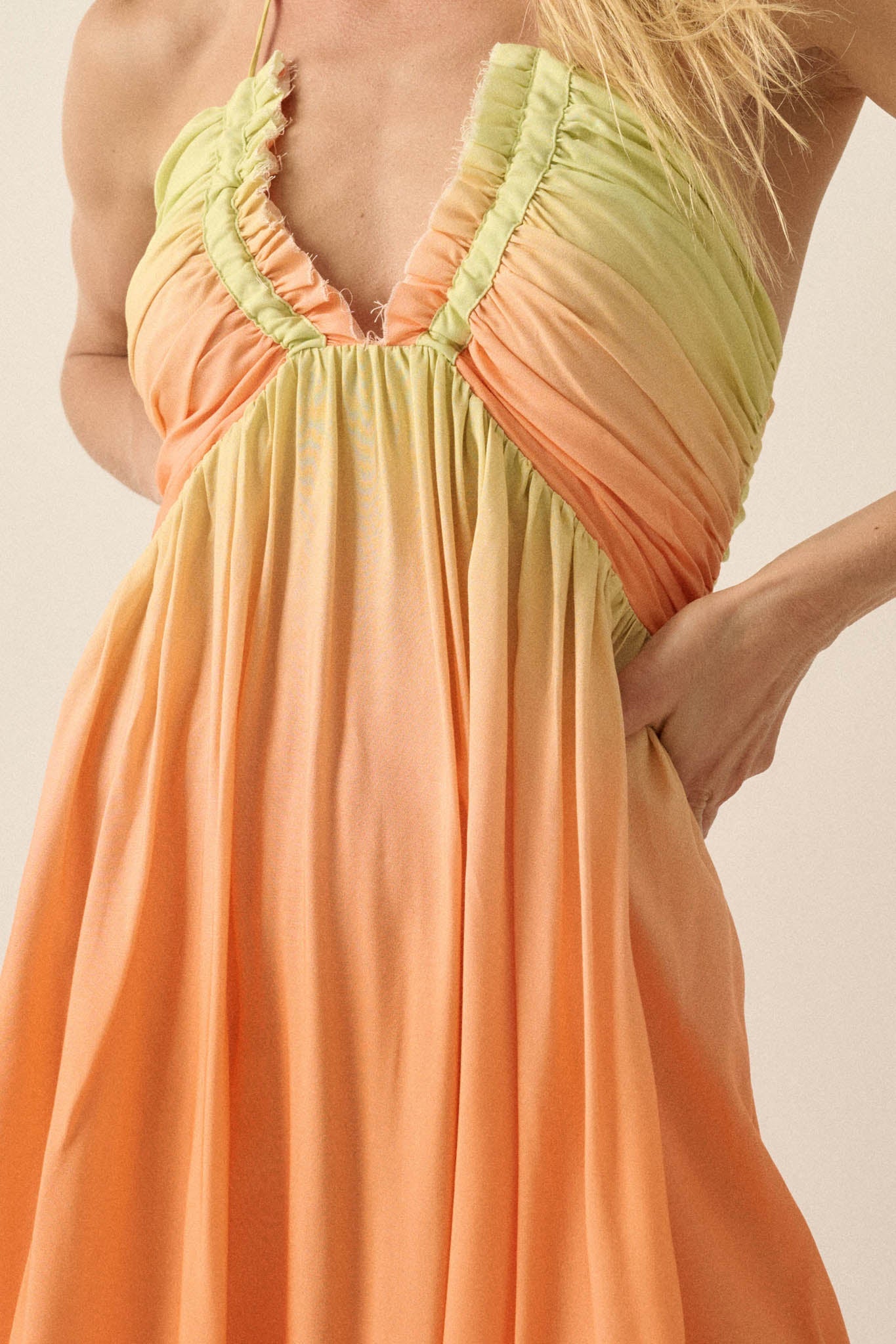Shades of Summer Ombre Tie-Back Halter Maxi Dress