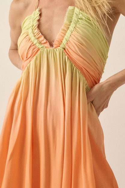 Shades of Summer Ombre Tie-Back Halter Maxi Dress