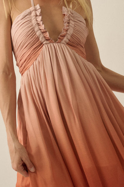 Shades of Summer Ombre Tie-Back Halter Maxi Dress