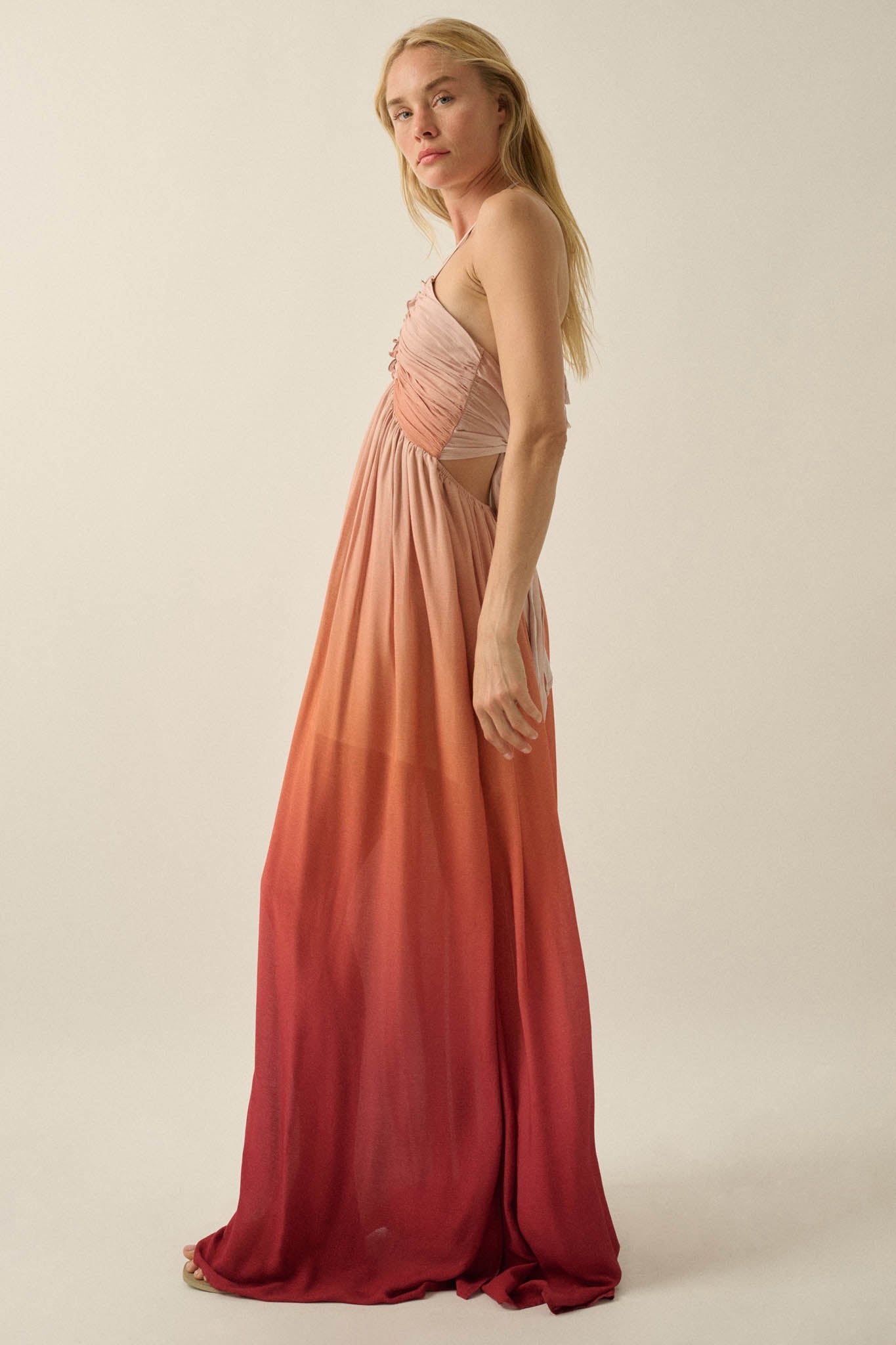 Shades of Summer Ombre Tie-Back Halter Maxi Dress