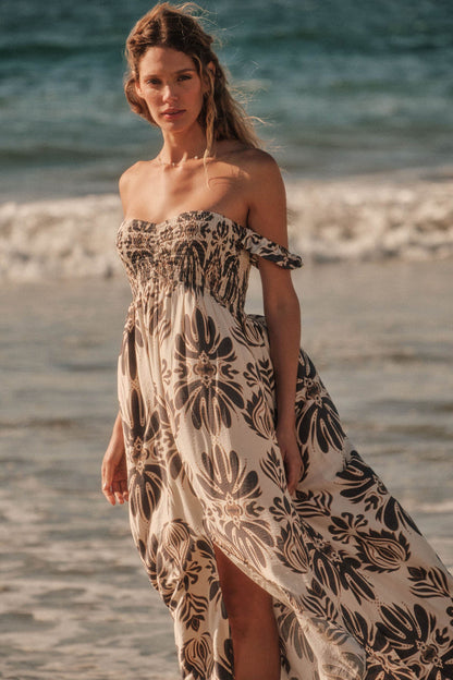 Life of Luxury Ornate-Print Off-Shoulder Maxi Dress