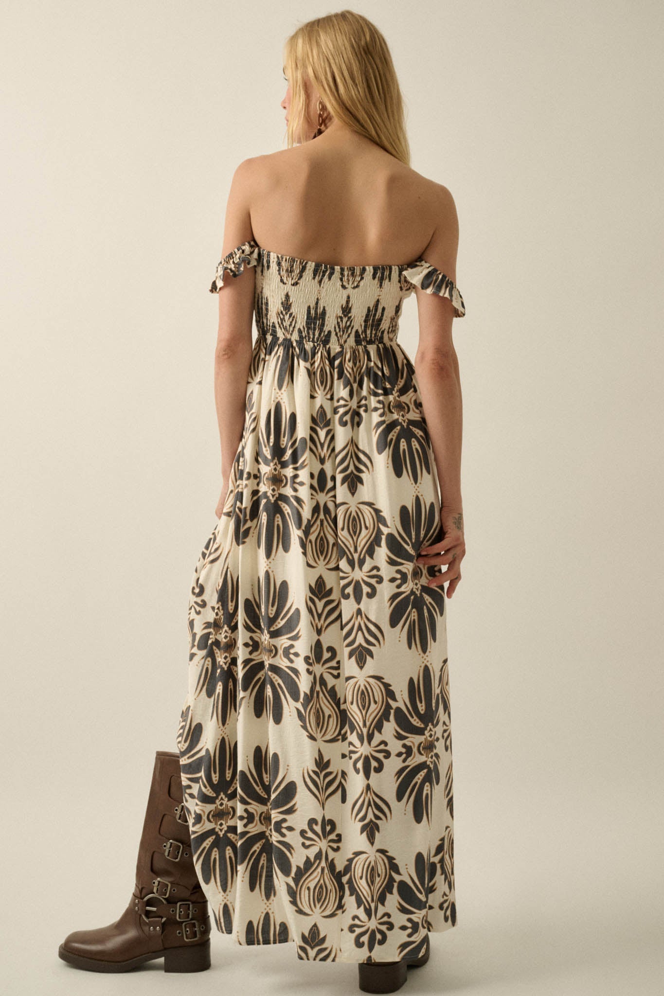 Life of Luxury Ornate-Print Off-Shoulder Maxi Dress