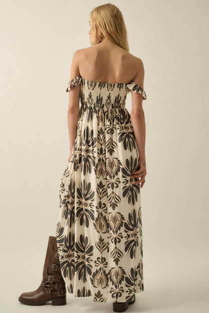 Life of Luxury Ornate-Print Off-Shoulder Maxi Dress