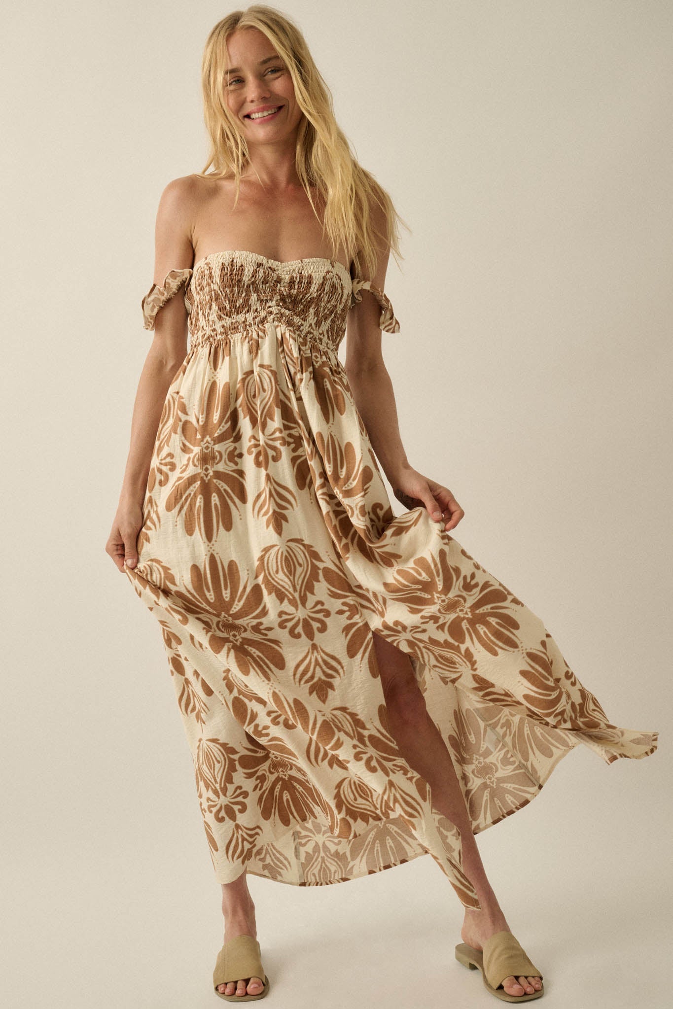 Life of Luxury Ornate-Print Off-Shoulder Maxi Dress