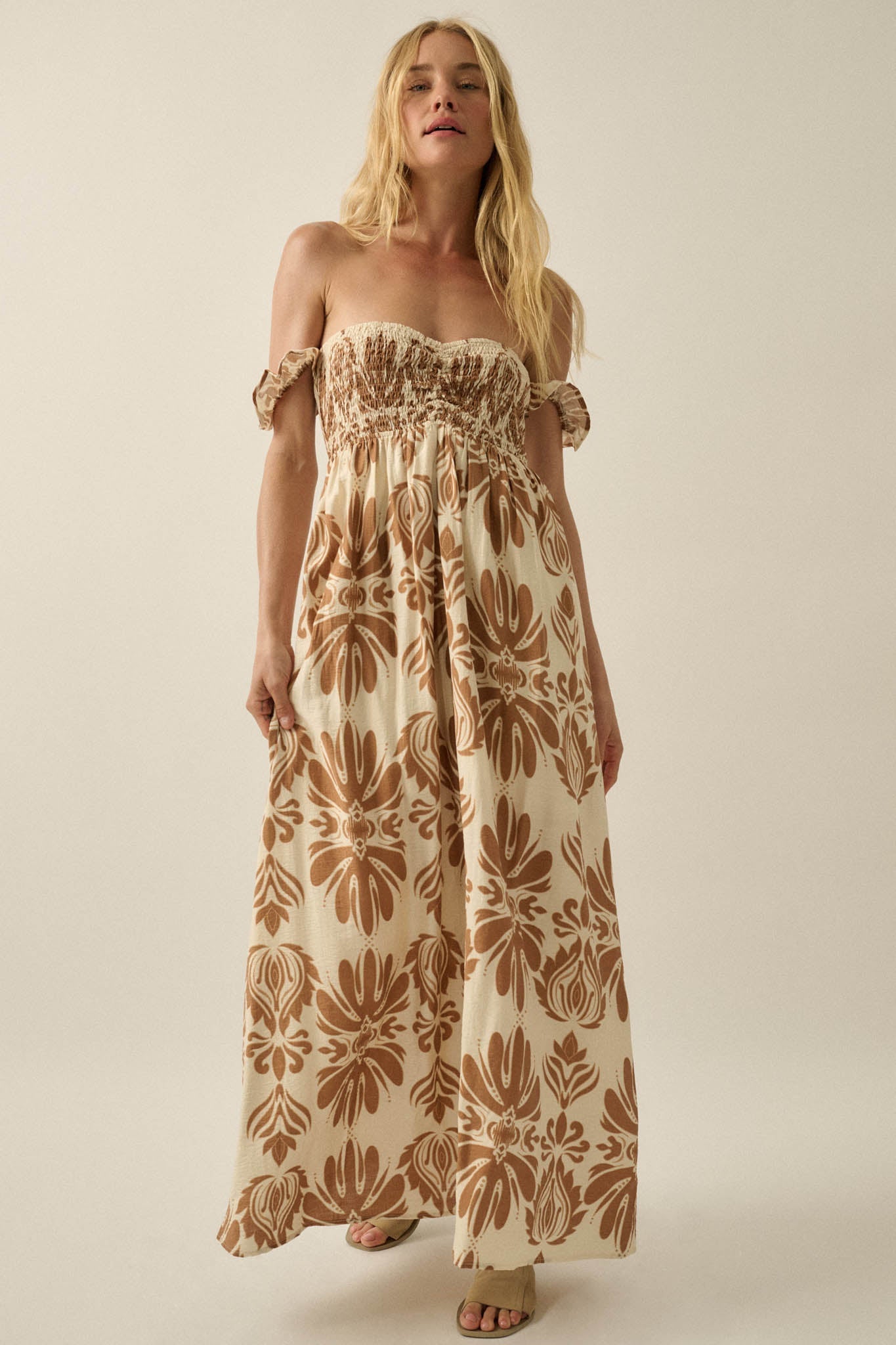 Life of Luxury Ornate-Print Off-Shoulder Maxi Dress