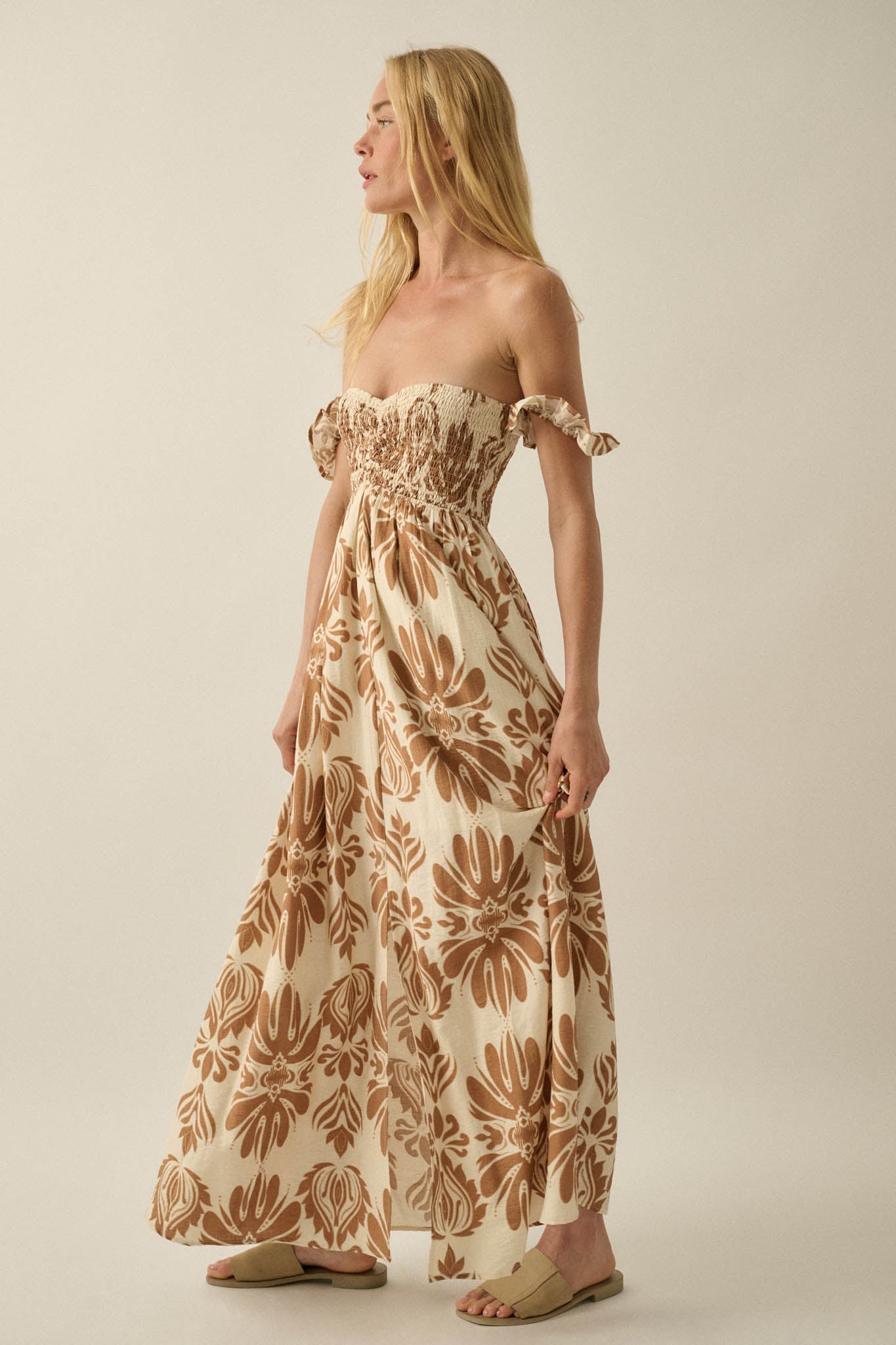 Life of Luxury Ornate-Print Off-Shoulder Maxi Dress