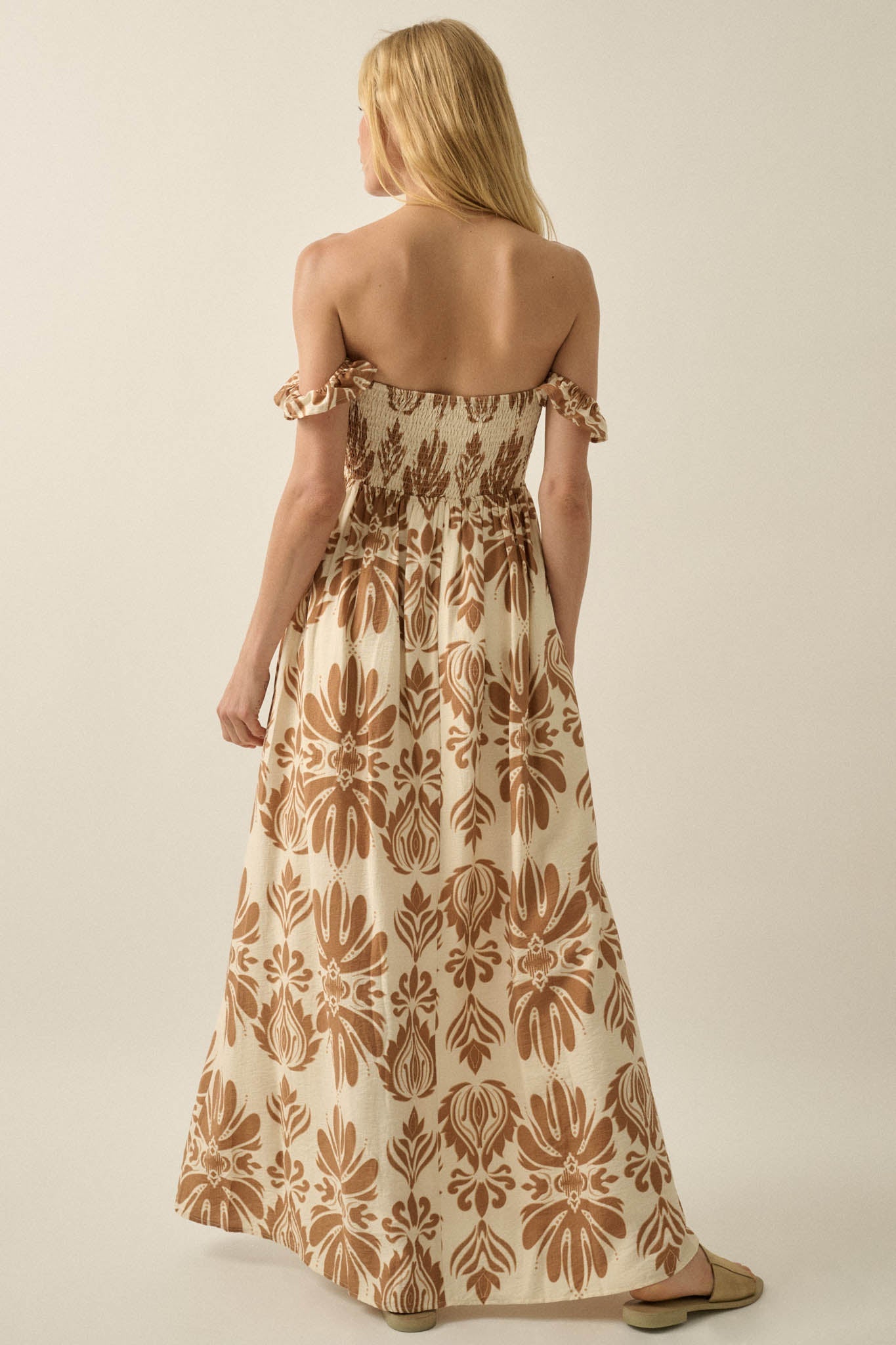 Life of Luxury Ornate-Print Off-Shoulder Maxi Dress