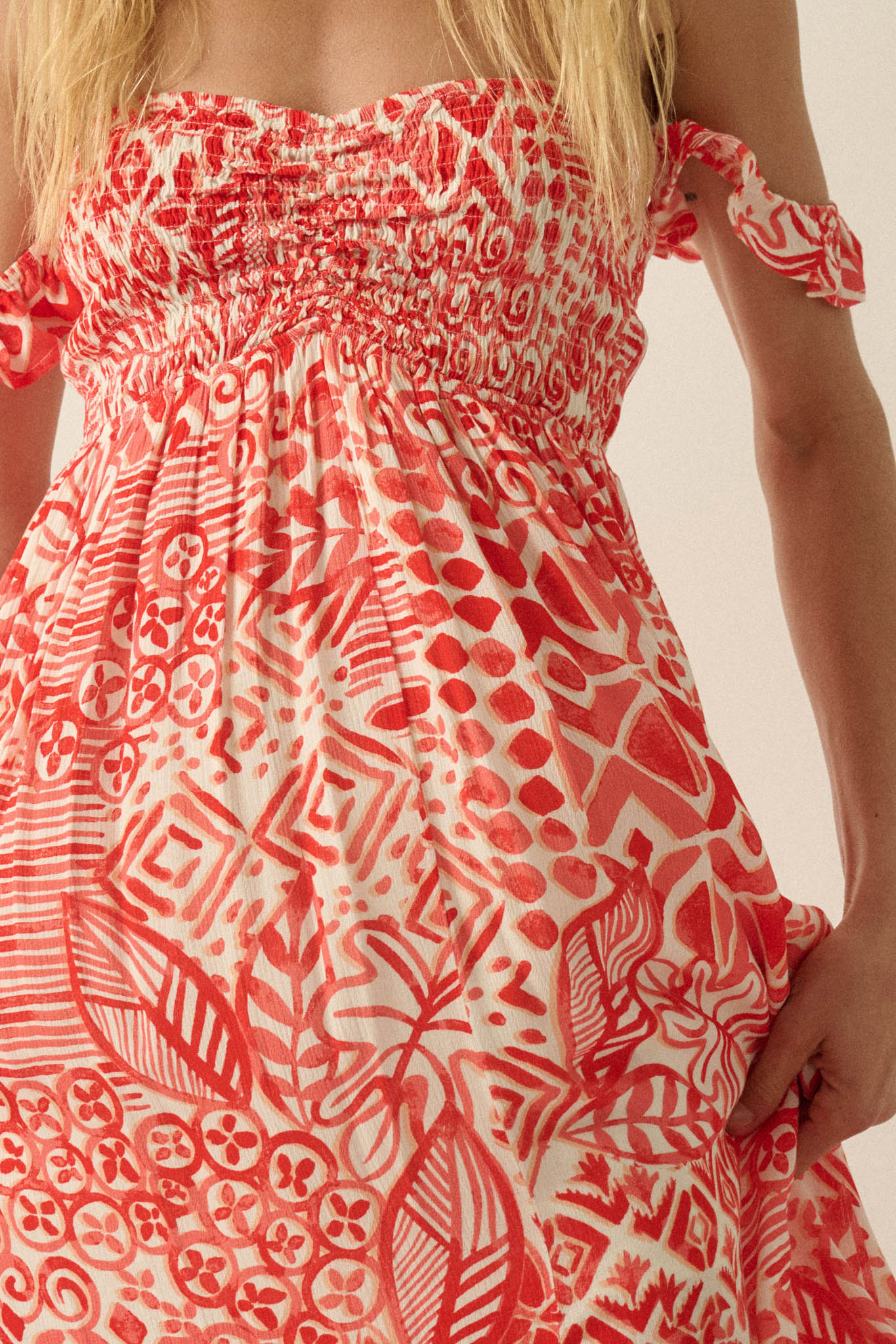 Fellow Voyager Batik-Print Off-Shoulder Maxi Dress