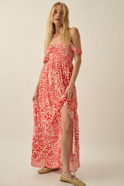 Fellow Voyager Batik-Print Off-Shoulder Maxi Dress