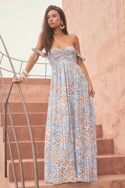 Fellow Voyager Batik-Print Off-Shoulder Maxi Dress