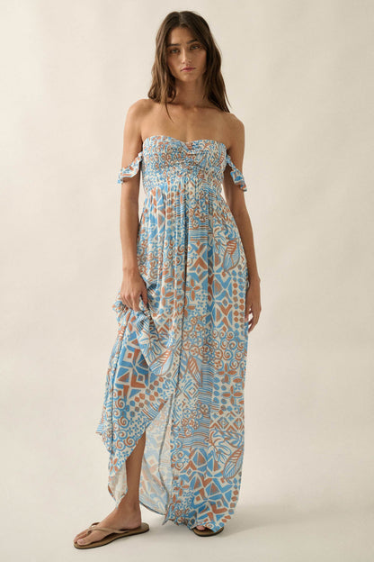 Fellow Voyager Batik-Print Off-Shoulder Maxi Dress