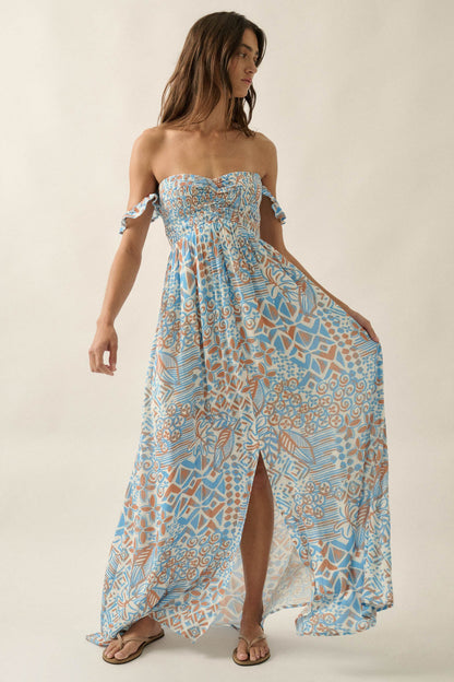 Fellow Voyager Batik-Print Off-Shoulder Maxi Dress