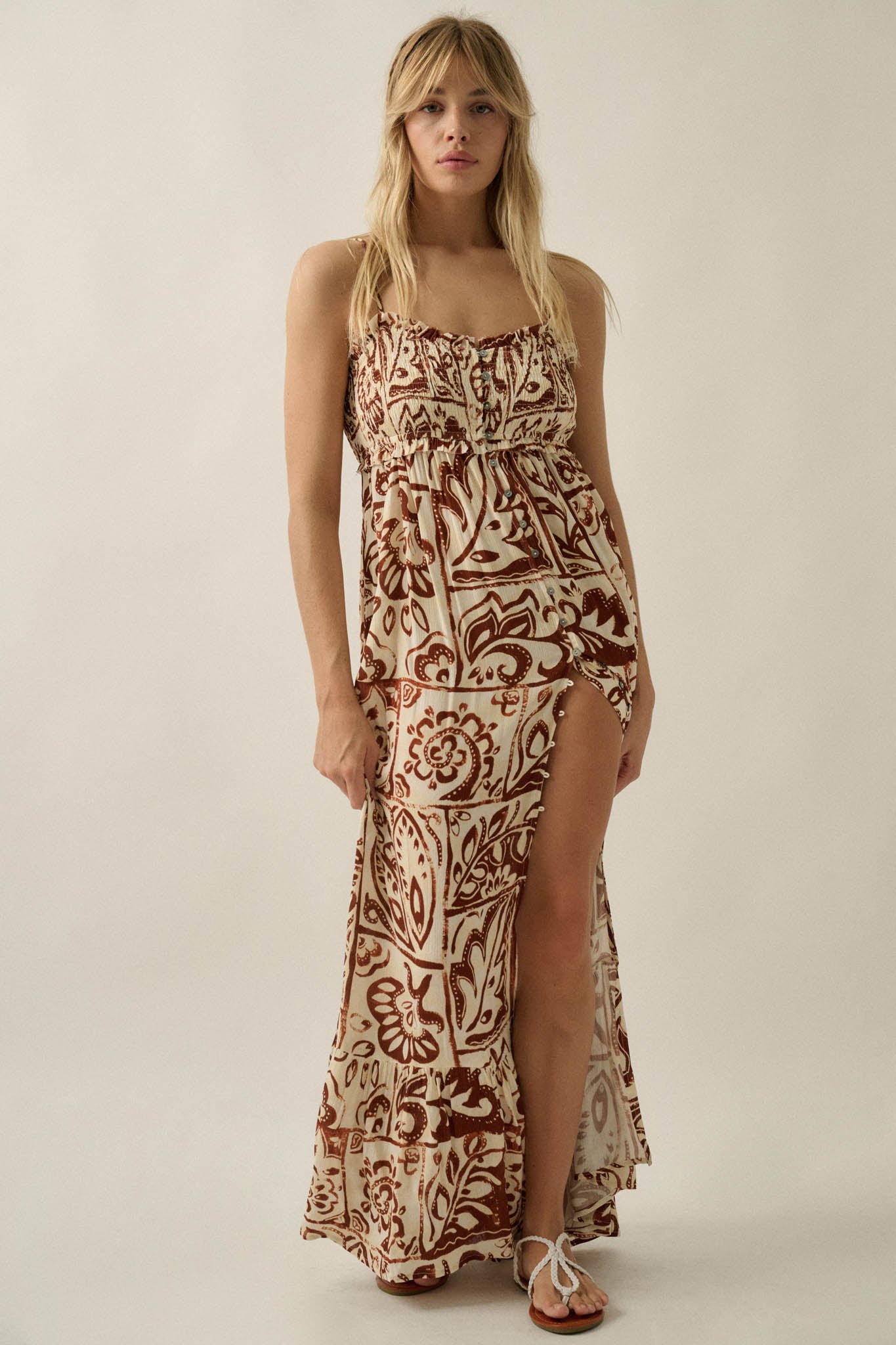 Nomad Life Abstract Floral-Print Button Maxi Dress
