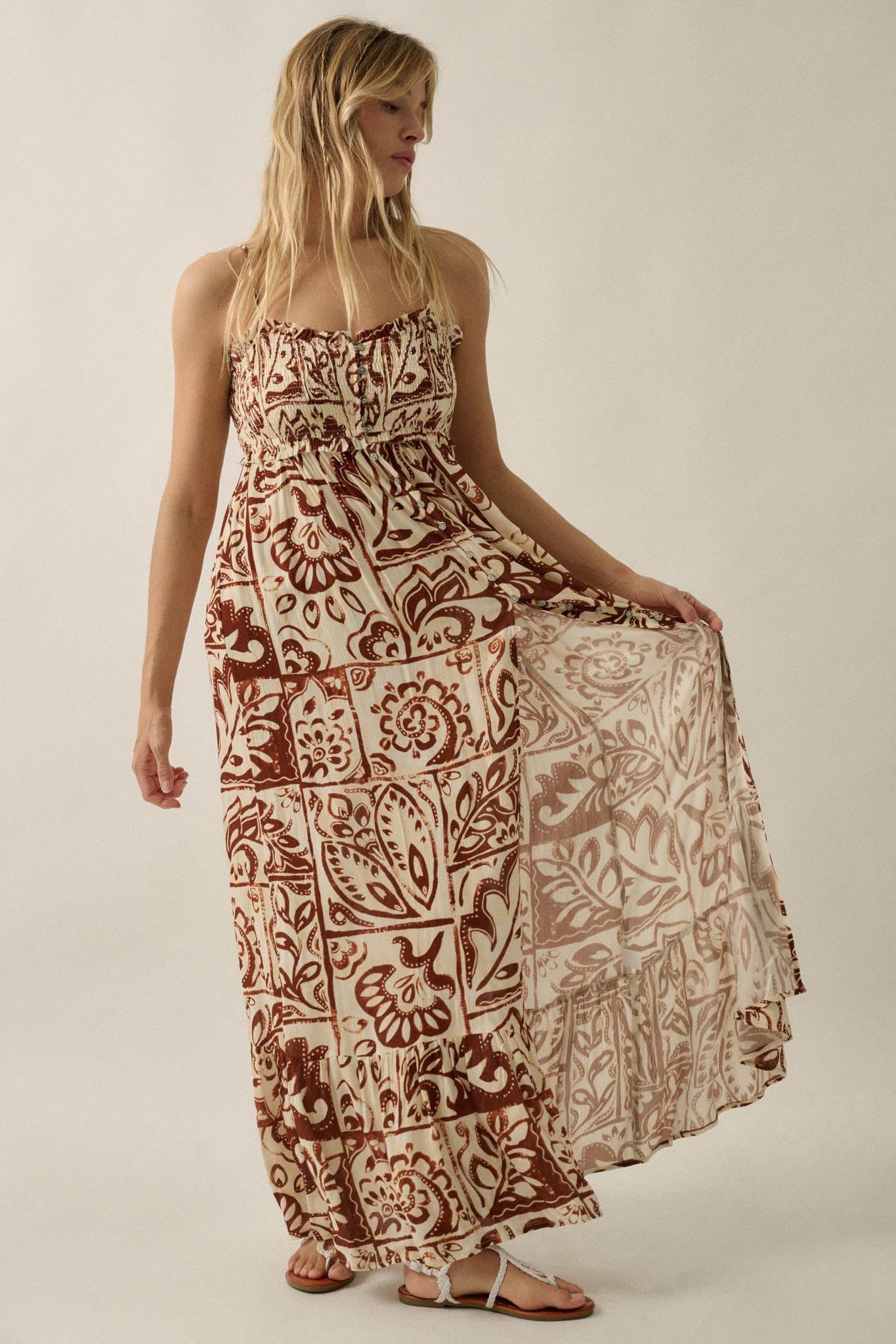 Nomad Life Abstract Floral-Print Button Maxi Dress