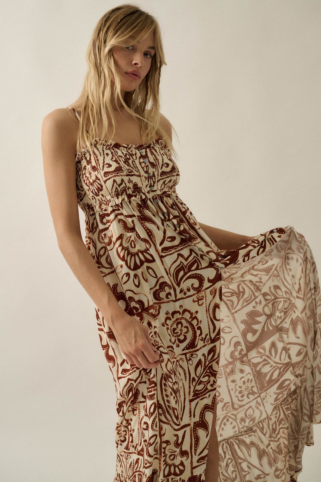 Nomad Life Abstract Floral-Print Button Maxi Dress