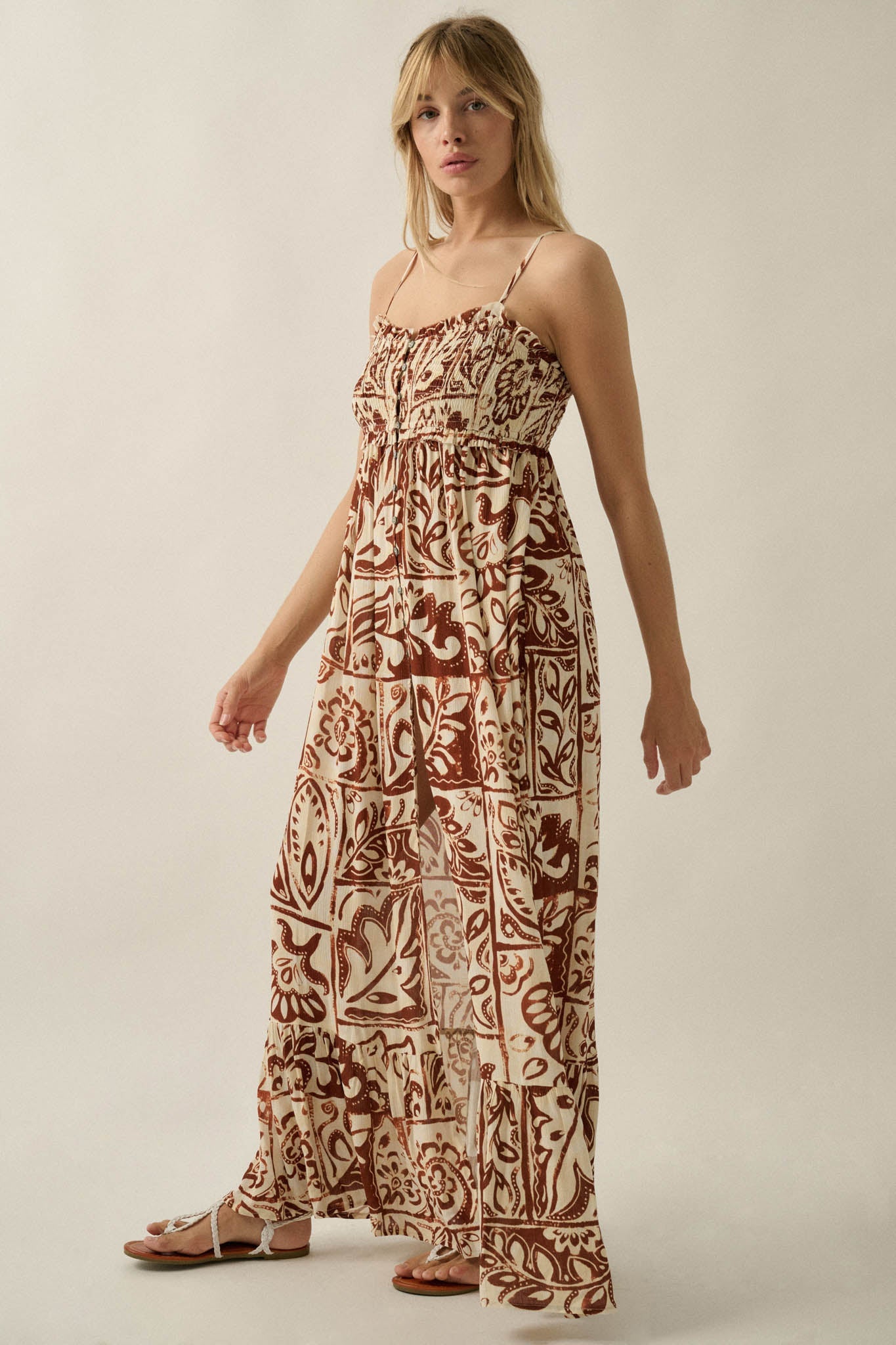 Nomad Life Abstract Floral-Print Button Maxi Dress