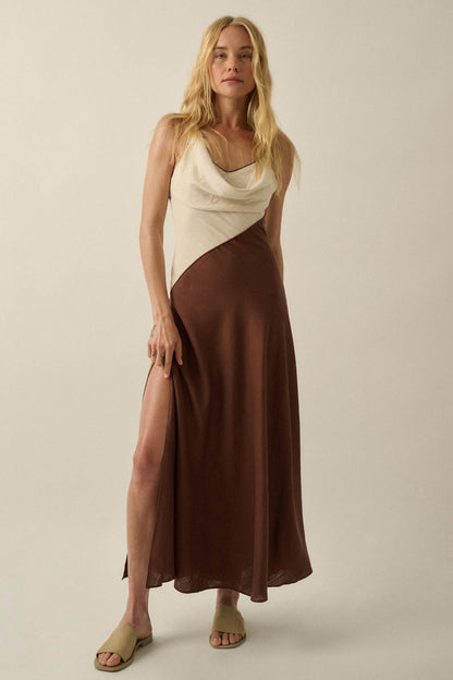 Second to None Colorblock Cowl-Neck Maxi Dress