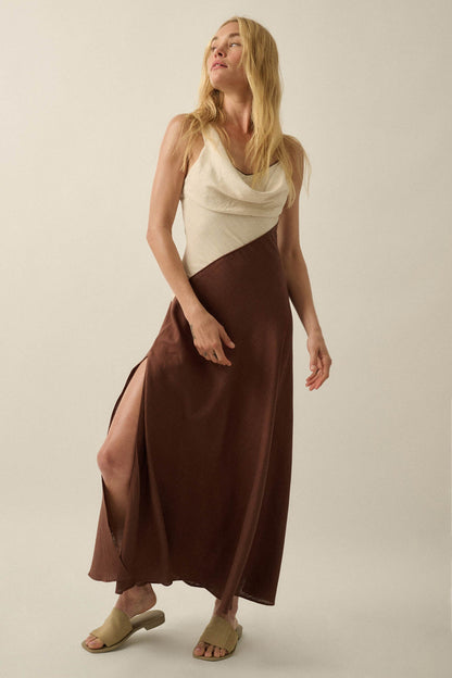 Second to None Colorblock Cowl-Neck Maxi Dress