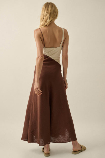 Second to None Colorblock Cowl-Neck Maxi Dress