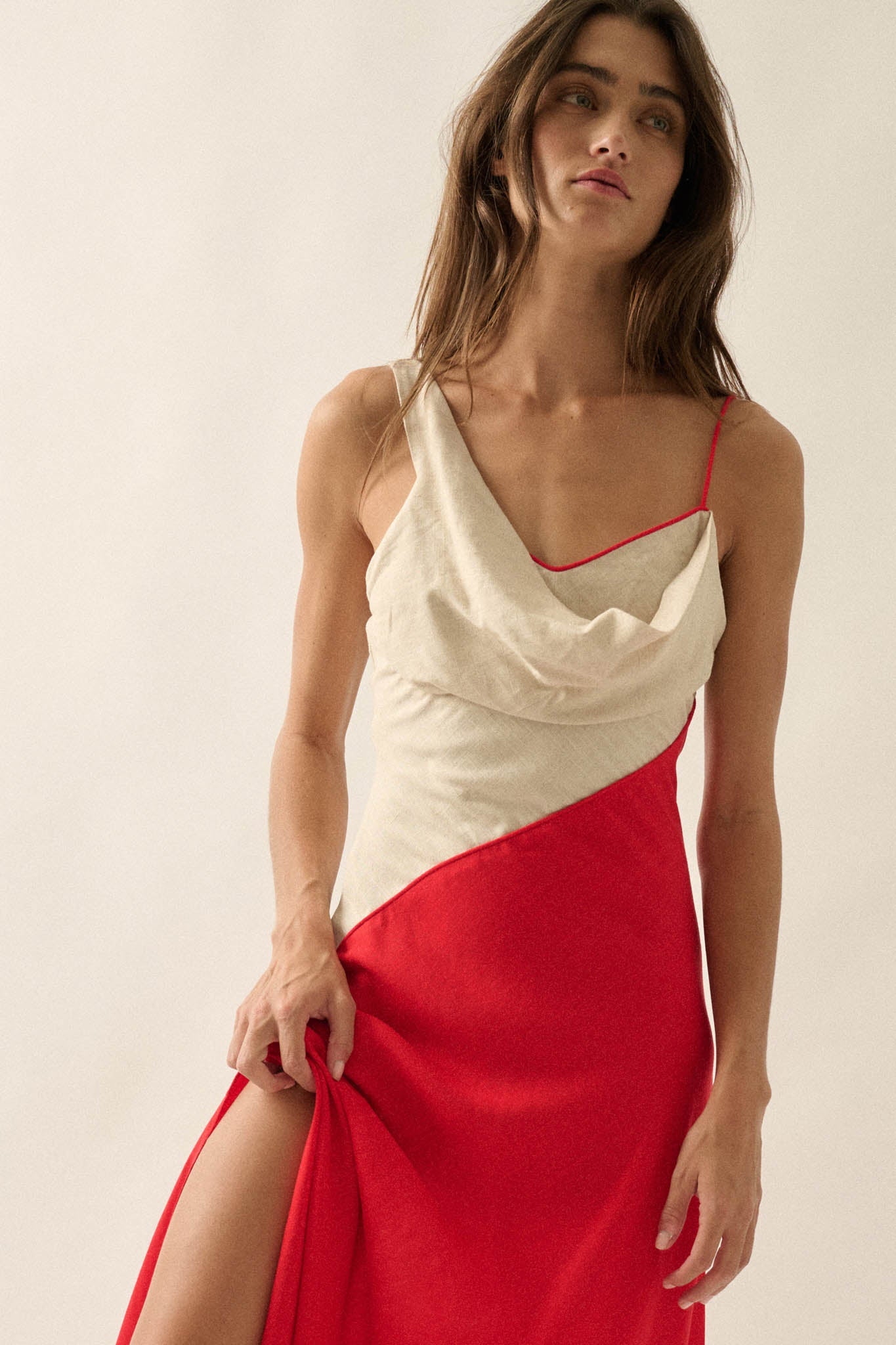 Second to None Colorblock Cowl-Neck Maxi Dress