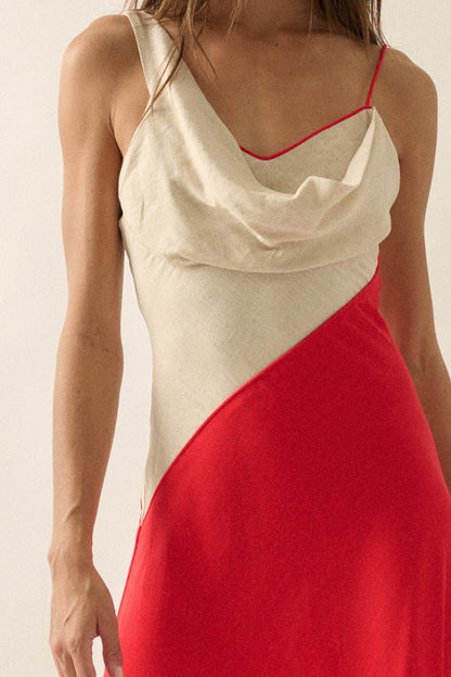 Second to None Colorblock Cowl-Neck Maxi Dress