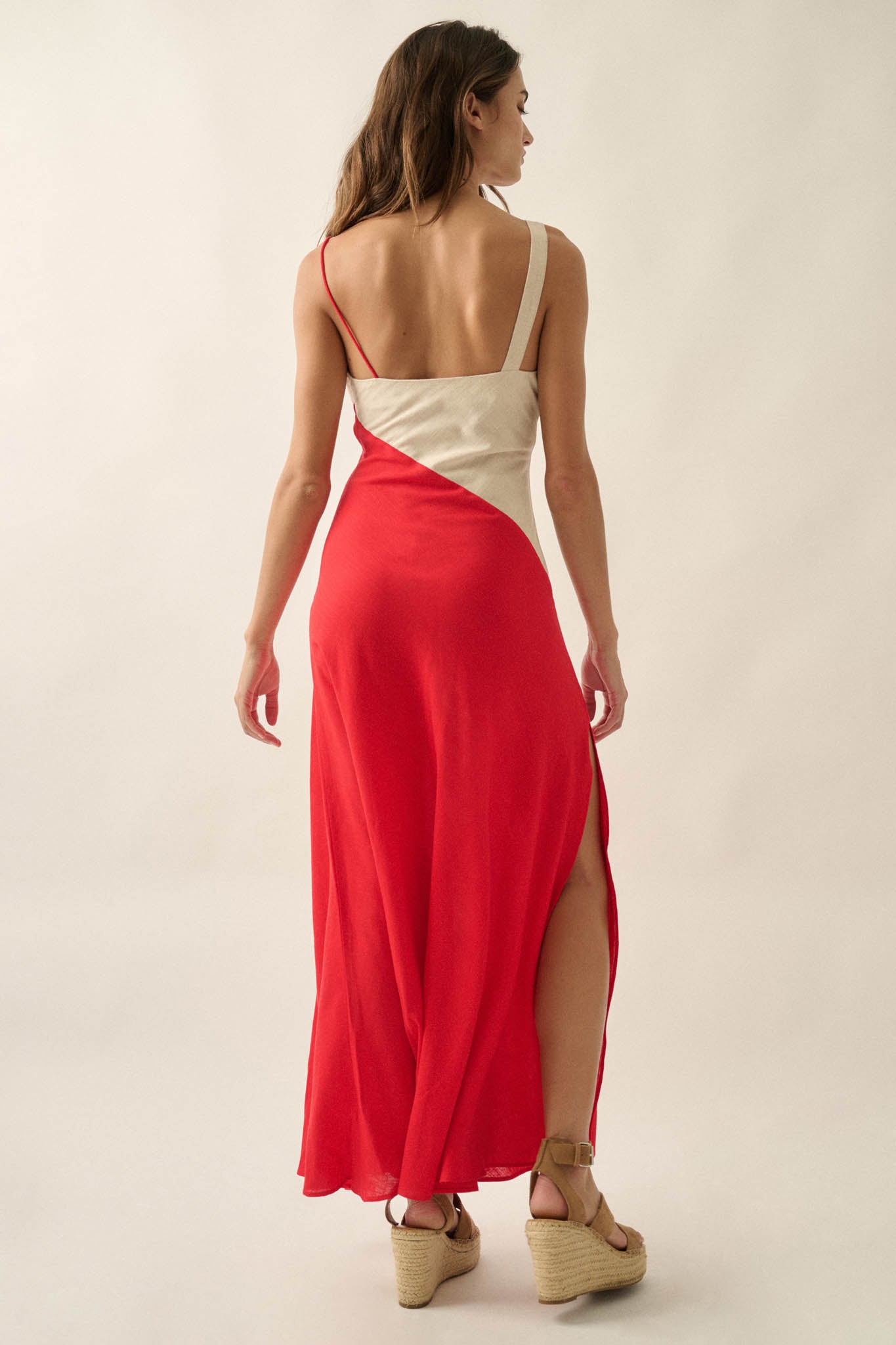 Second to None Colorblock Cowl-Neck Maxi Dress