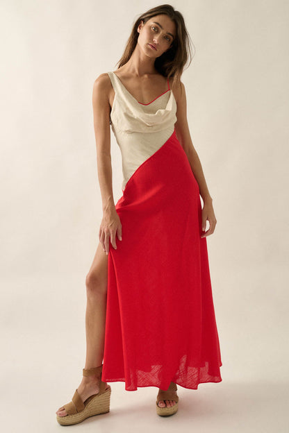 Second to None Colorblock Cowl-Neck Maxi Dress
