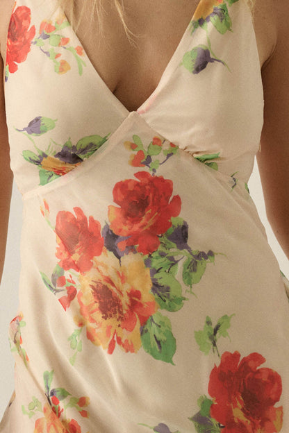 Enchanting Blooms Floral Chiffon Open-Back Maxi Dress