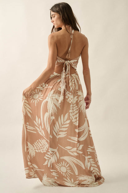 Maui Wowie Tropical-Print Tie-Back Halter Maxi Dress