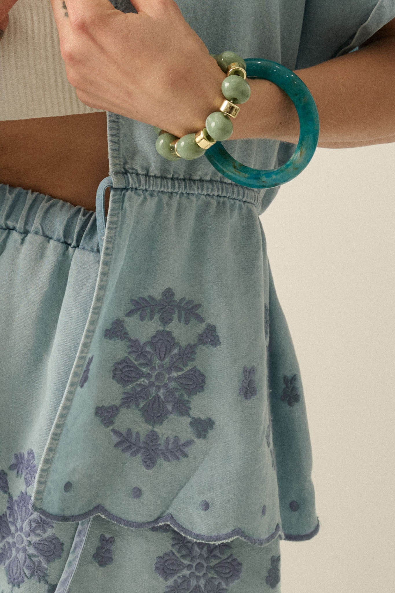 Gorgeous Day Embroidered Denim Drawstring Kimono