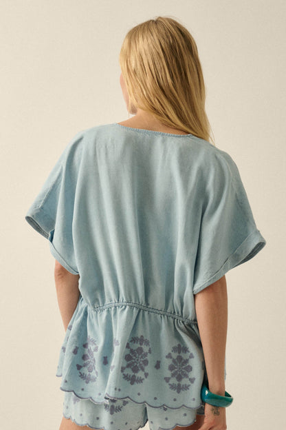 Gorgeous Day Embroidered Denim Drawstring Kimono