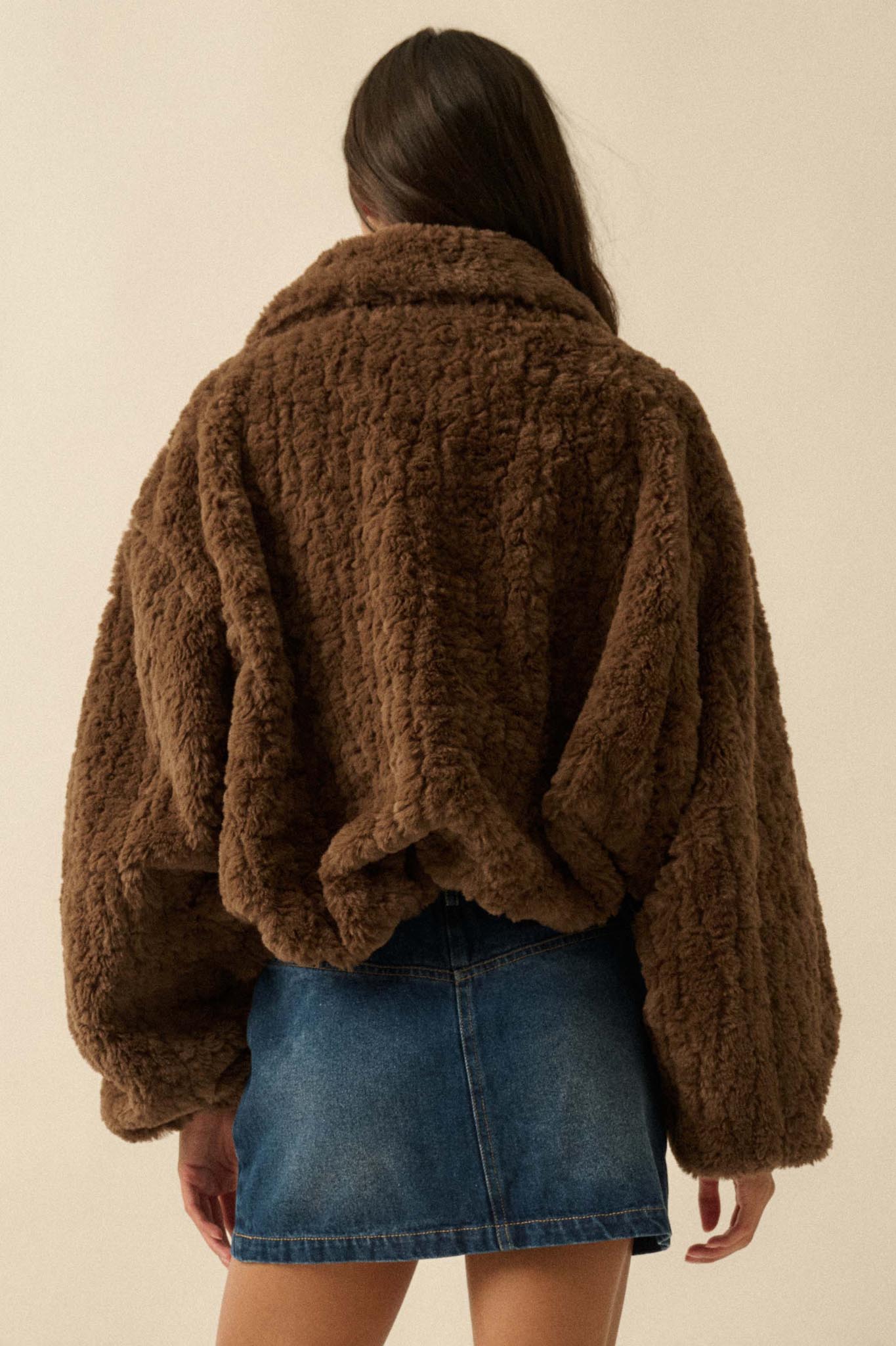 Fur Sure Faux Fur Collared Zip-Up Teddy Jacket