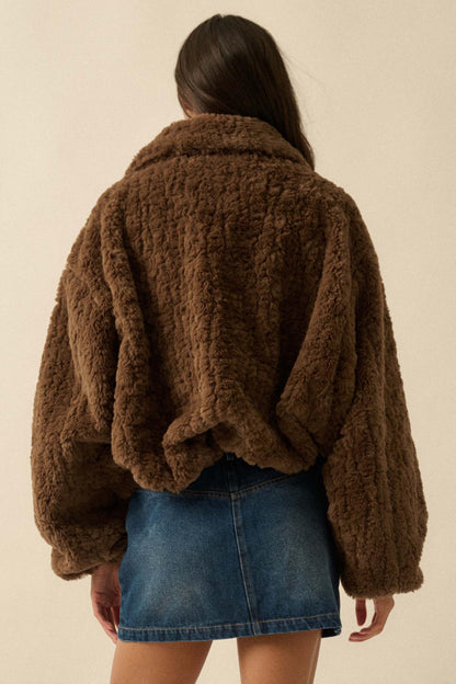 Fur Sure Faux Fur Collared Zip-Up Teddy Jacket