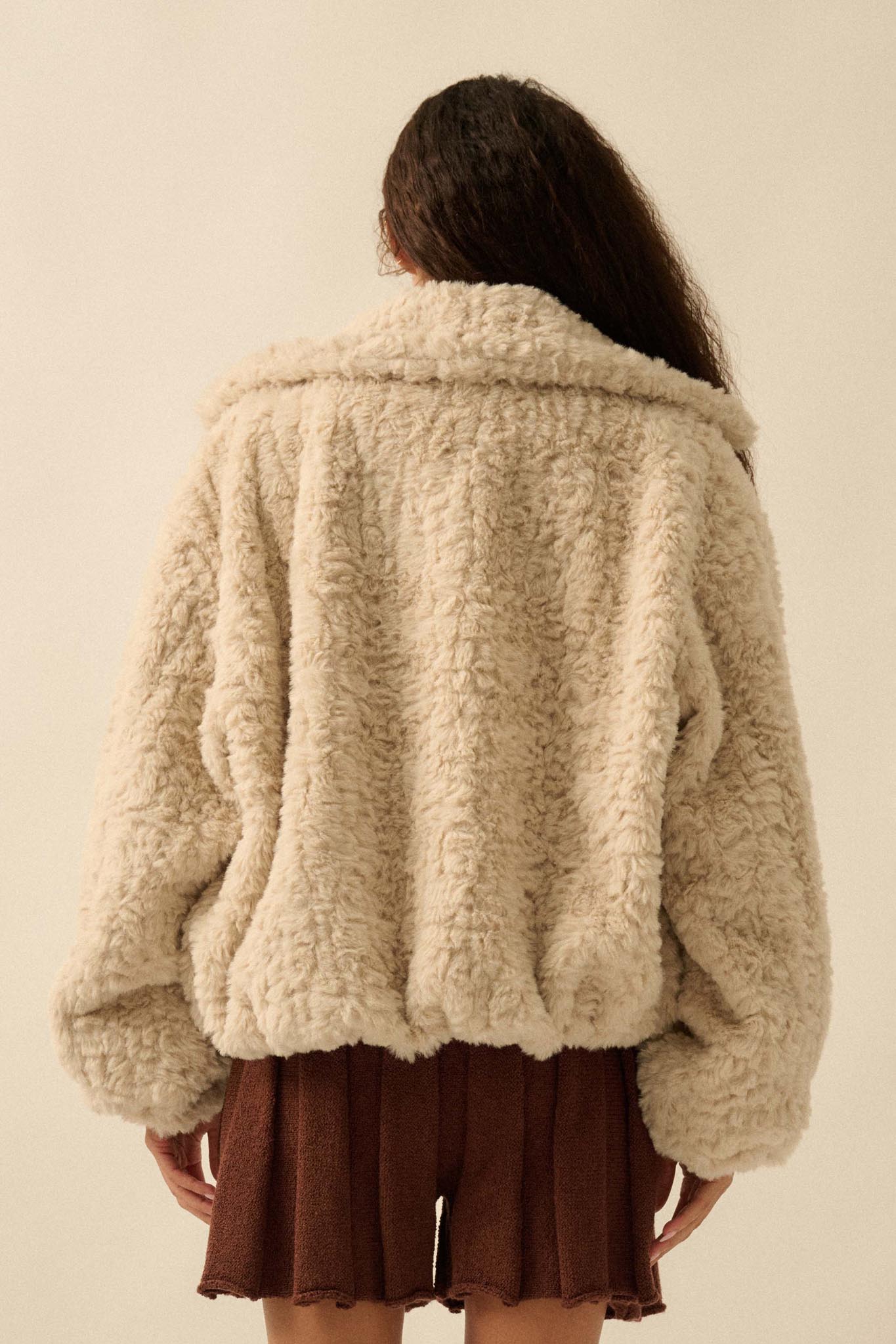 Fur Sure Faux Fur Collared Zip-Up Teddy Jacket