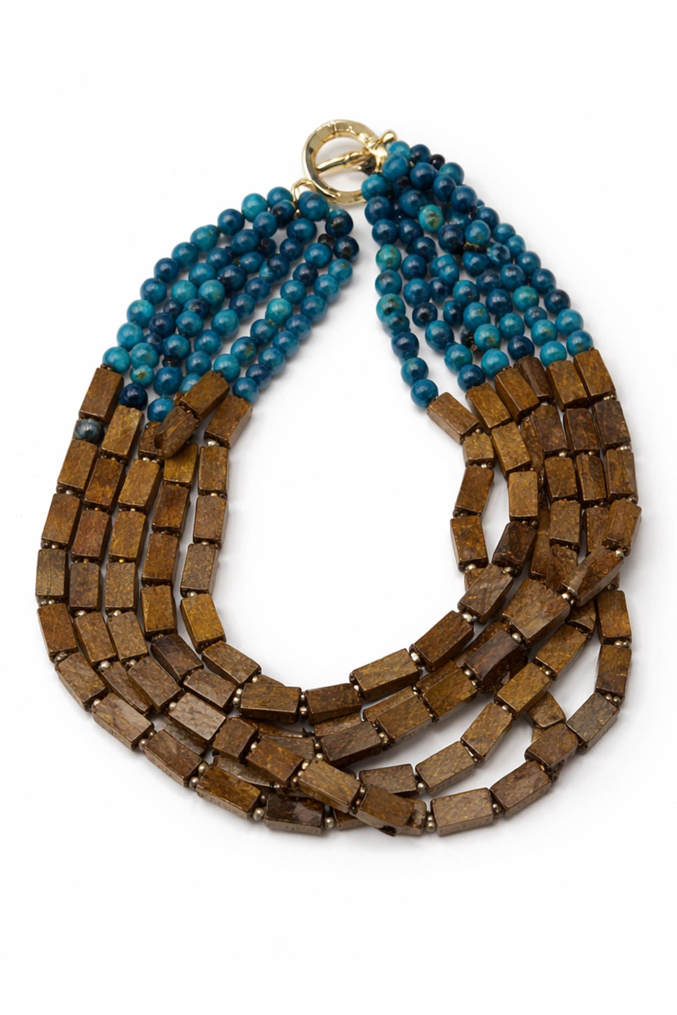 Gower Wood and Marble Resin Layered Bead Necklace