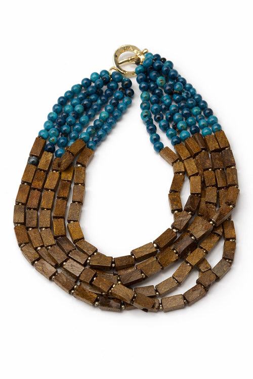 Gower Wood and Marble Resin Layered Bead Necklace