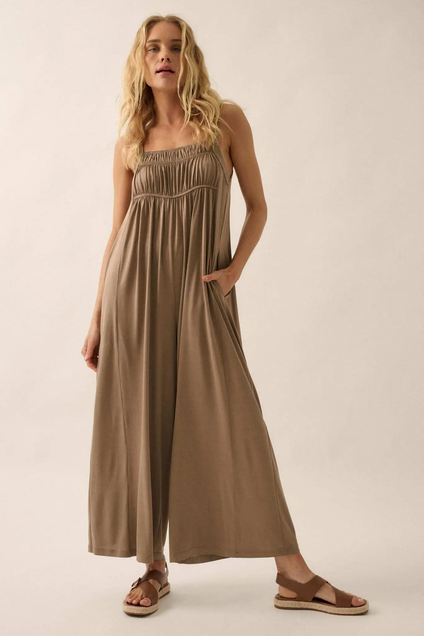 Better Than Ever Gathered Wide-Leg Modal Jumpsuit