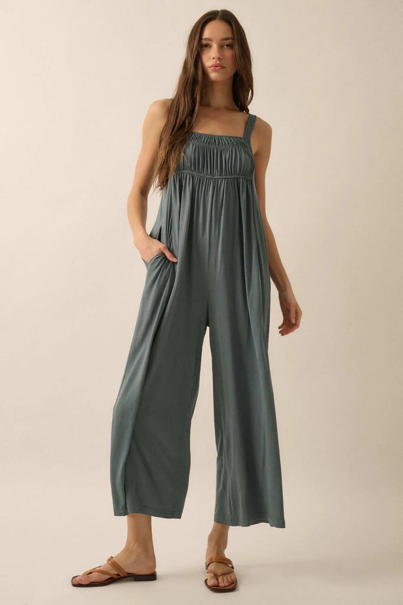 Better Than Ever Gathered Wide-Leg Modal Jumpsuit